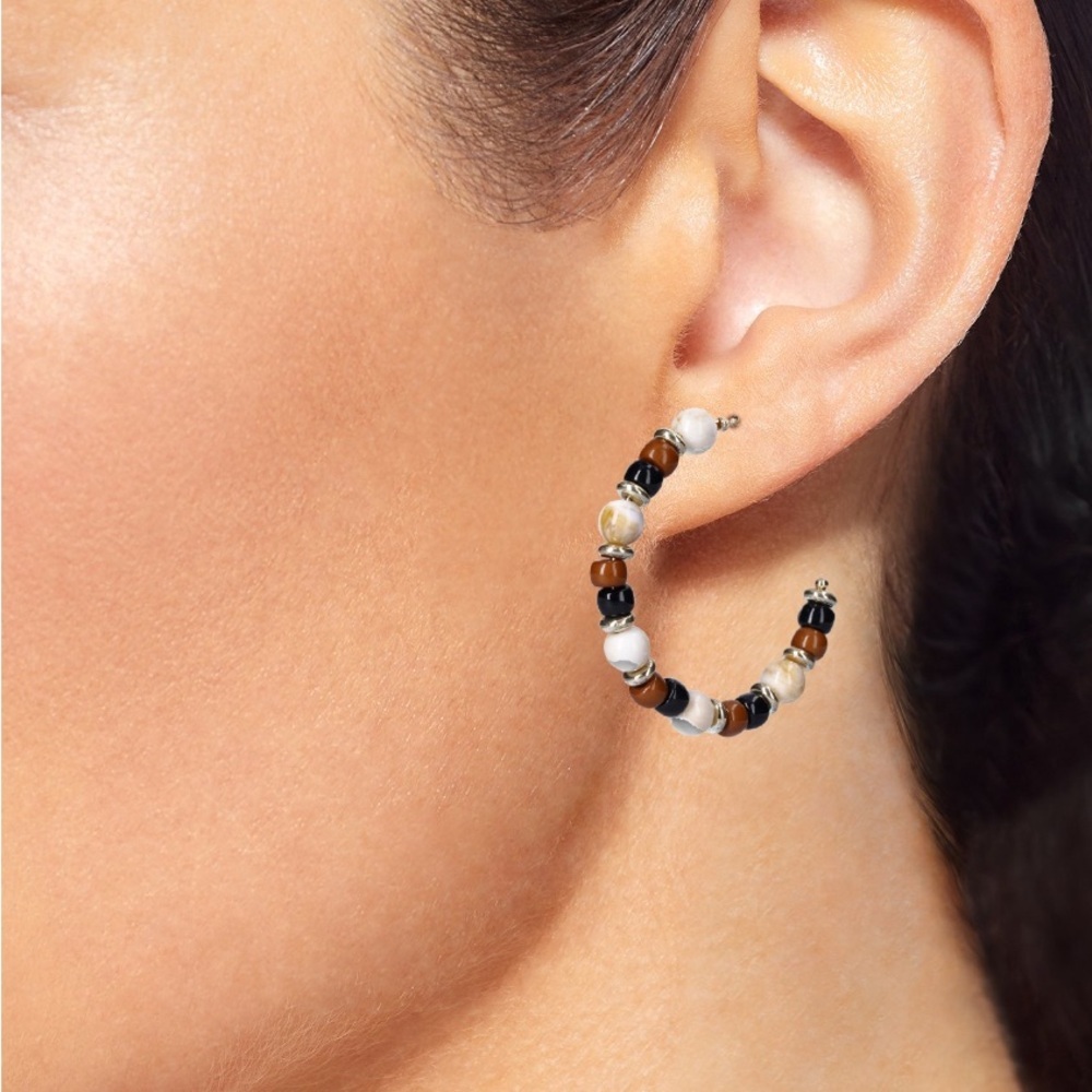 Elegant Beaded Hoop Earrings NWT